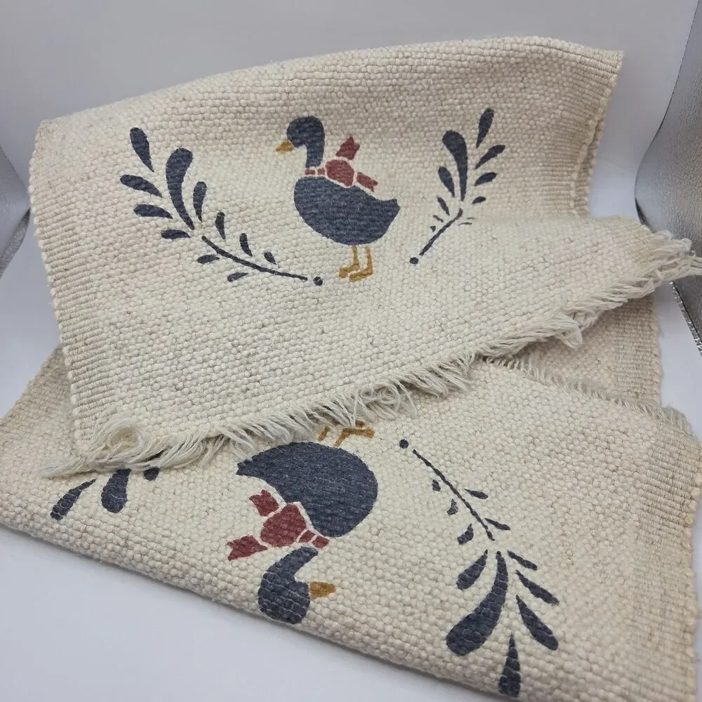 Vintage 1980s Blue Goose Duck Cotton Rug 13.5